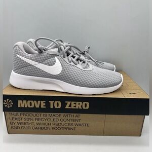 Nike Tanjun Women Wolf Grey White Mesh Canvas Running Sneakers
